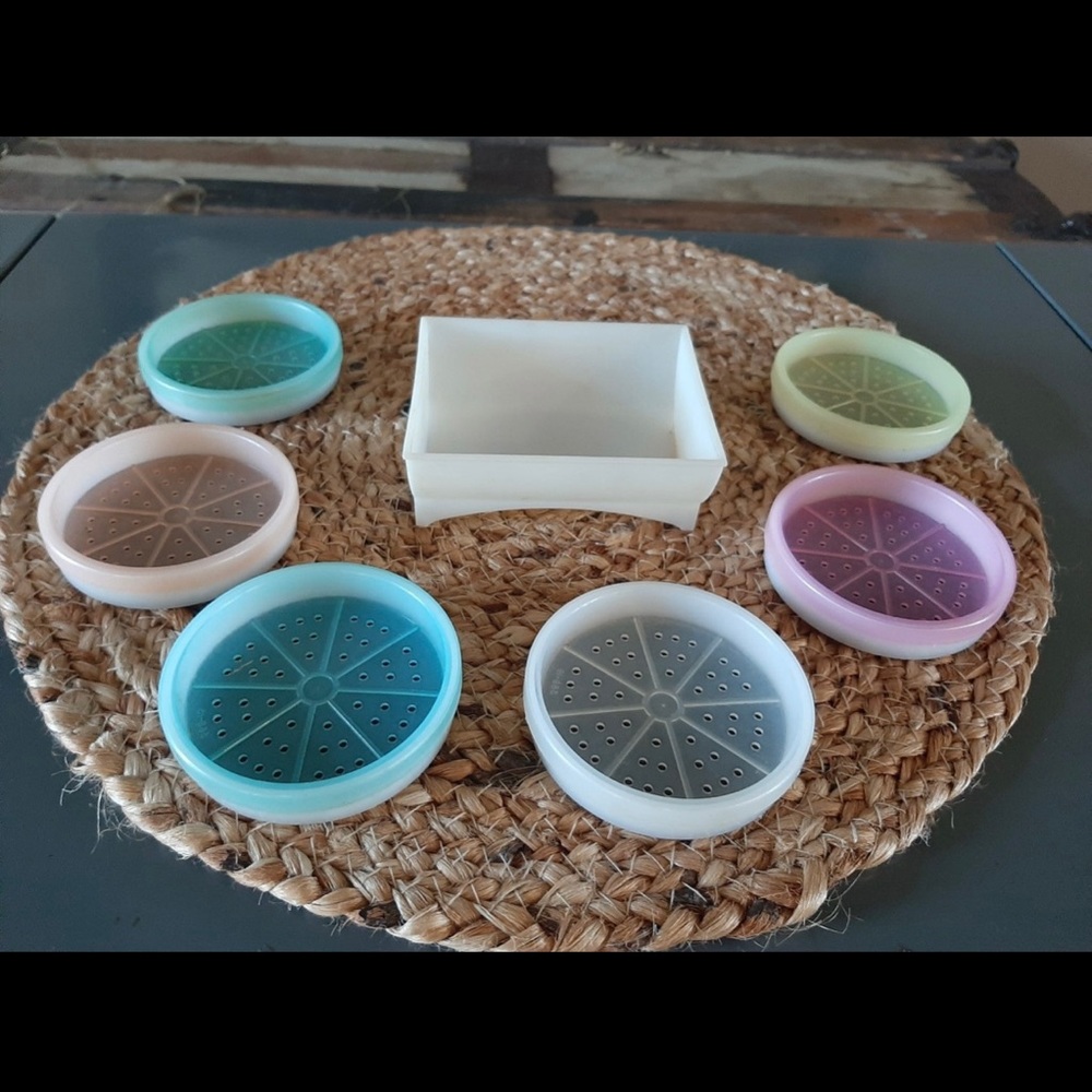 Vintage Tupperware coaster set with caddy.